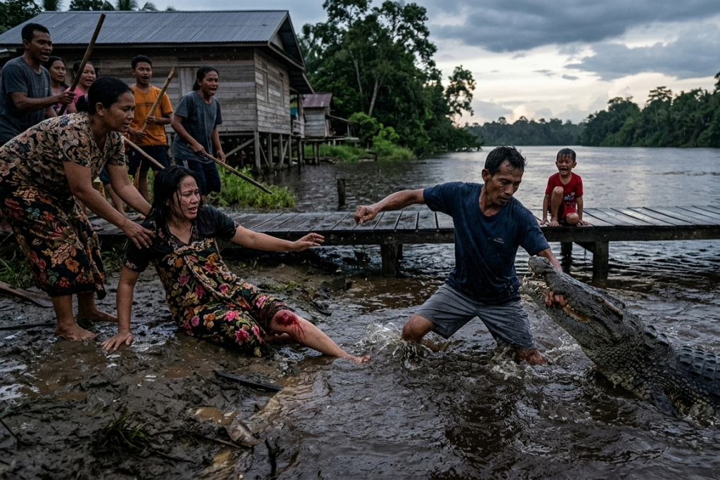 Tragedi di Tepi Sungai Soren; Perjuangan Seorang Suami Selamatkan Istri dari Gigitan Buaya