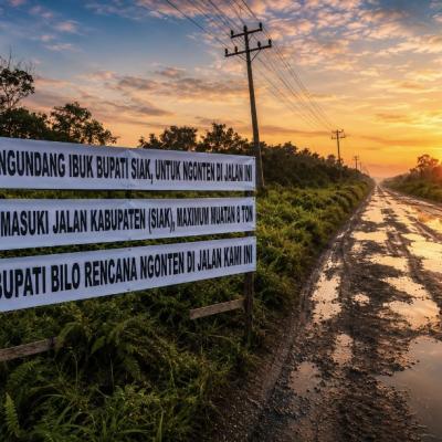 Warga Bentang Spanduk Sindir Bupati Siak, Jalan Sungai Rawa Hancur Diduga Digilas Truk Bertonase Besar