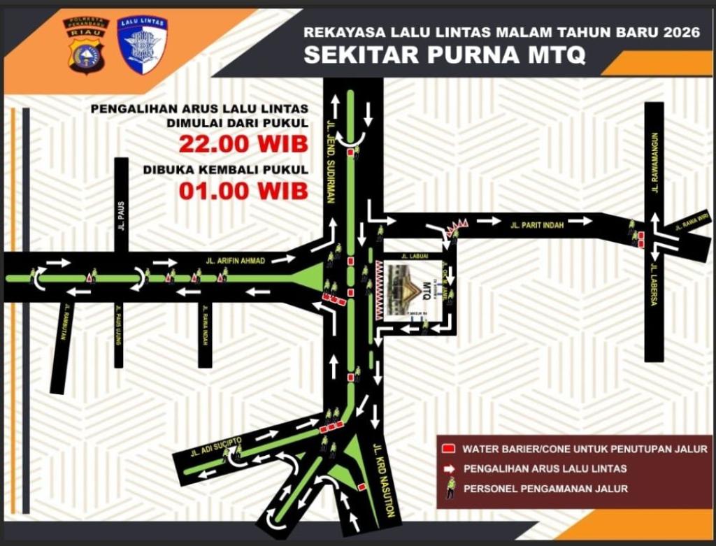 Satlantas Pekanbaru Lakukan Penutupan Sejumlah Jalan di Malam Tahun Baru
