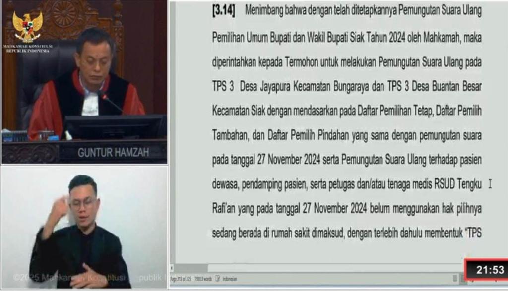 Pilkada Siak 2024: MK Perintahkan Pemungutan Suara Ulang di Tiga TPS